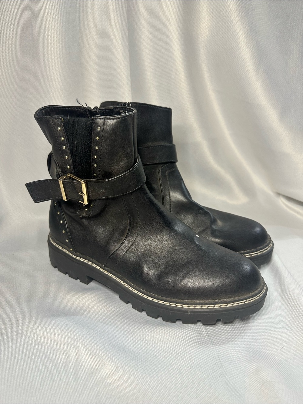 XOXO Black‎ Leather Ankle Boots with Buckle and Stud Detail